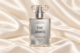 30ml Silver Plaque Room Mist Wedding Favours on draped ivory satin